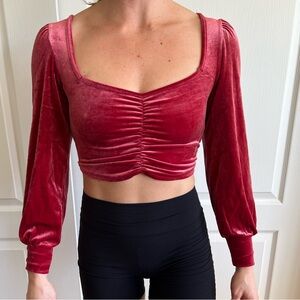 Pink crushed velvet long sleeve top